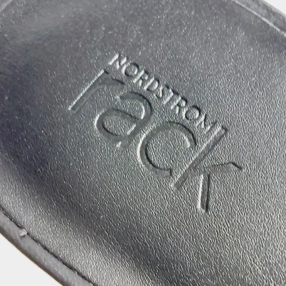 New Nordstrom Lagrange Black Faux Leather Block Heel Strappy Sandals K90 - Picture 10 of 13